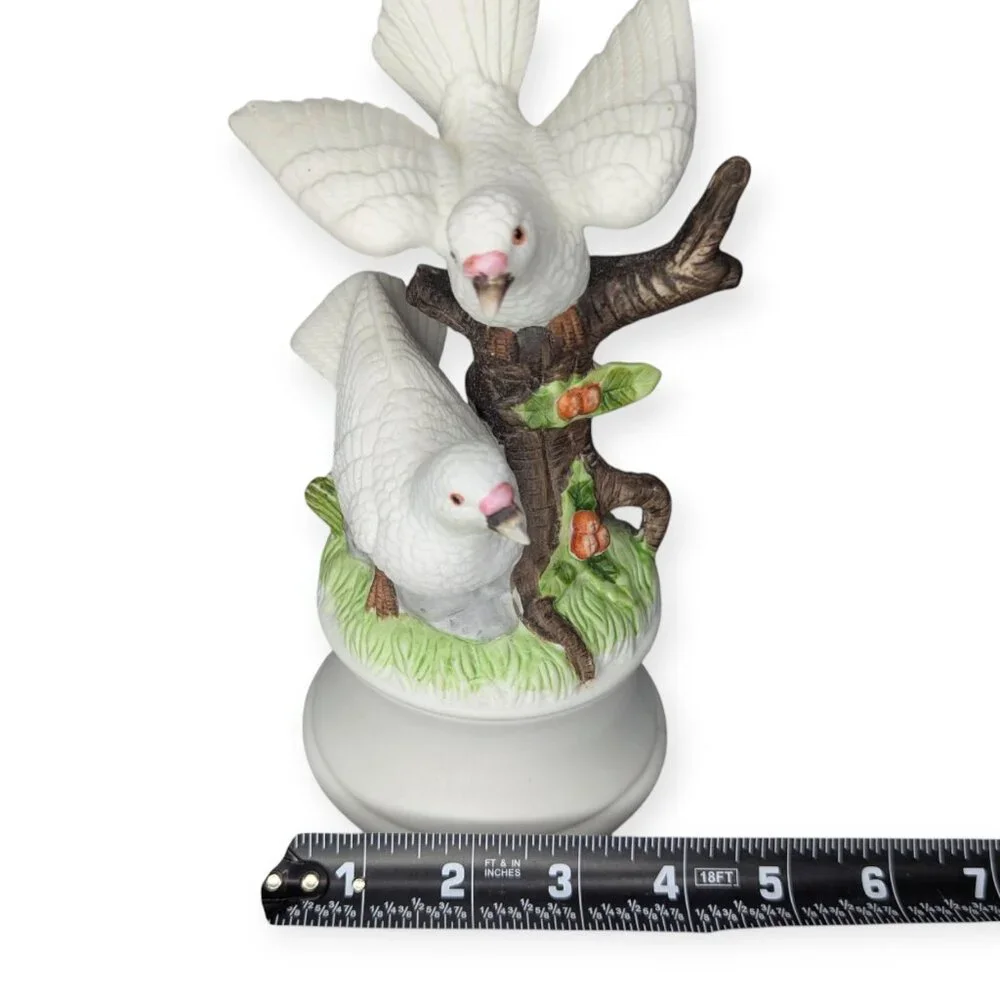 Ceramic White Doves on Tree Branch Music Box Plays 